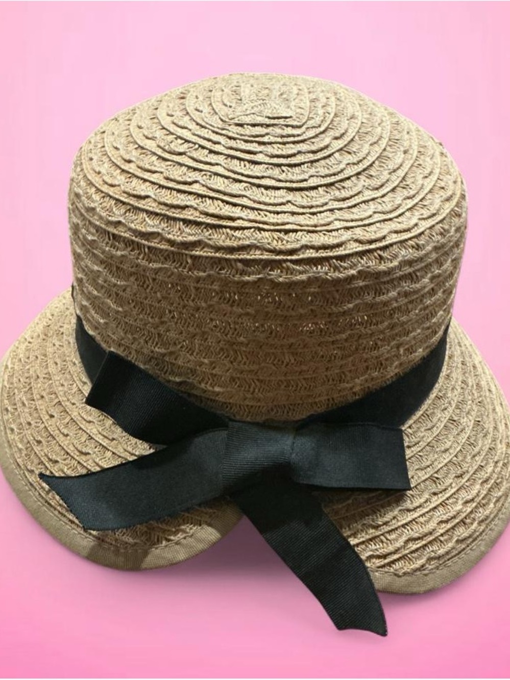 👒Straw Sun Hat with Black Ribbon - Women's Beach Hat